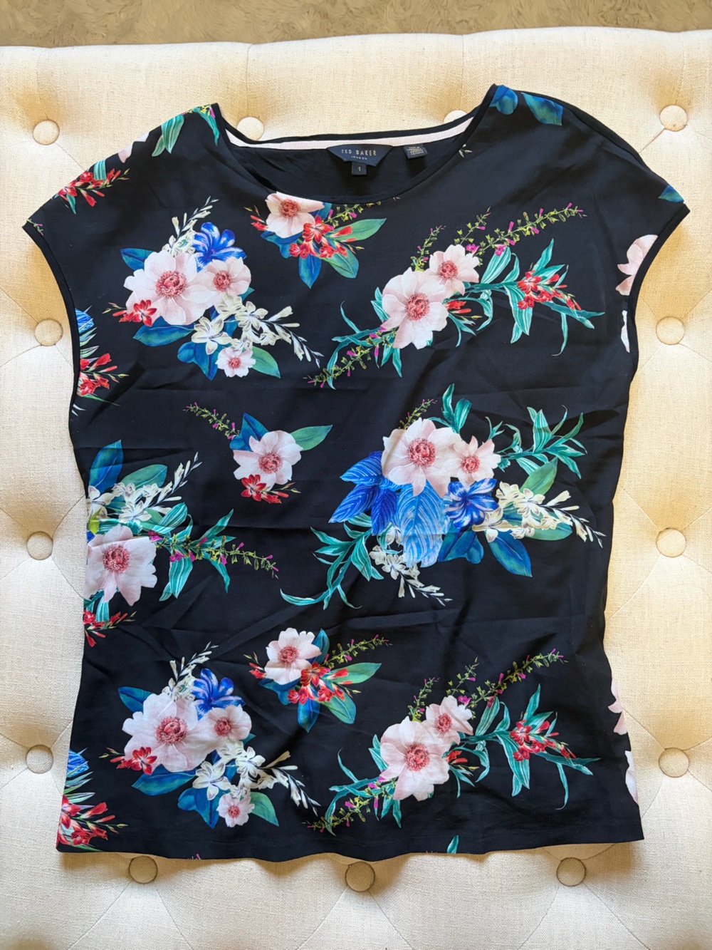 Ted Baker Black Floral Cap-Sleeve Top-Ted size 1=US 4